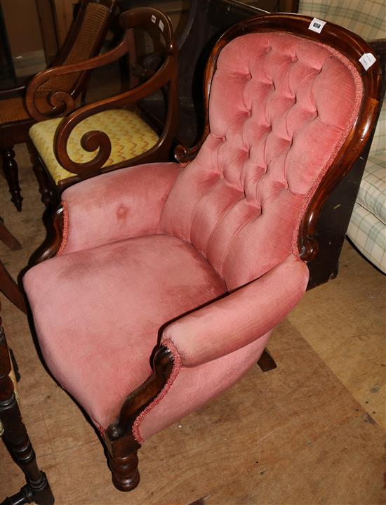 Victorian buttonback armchair, pink upholstery(-)